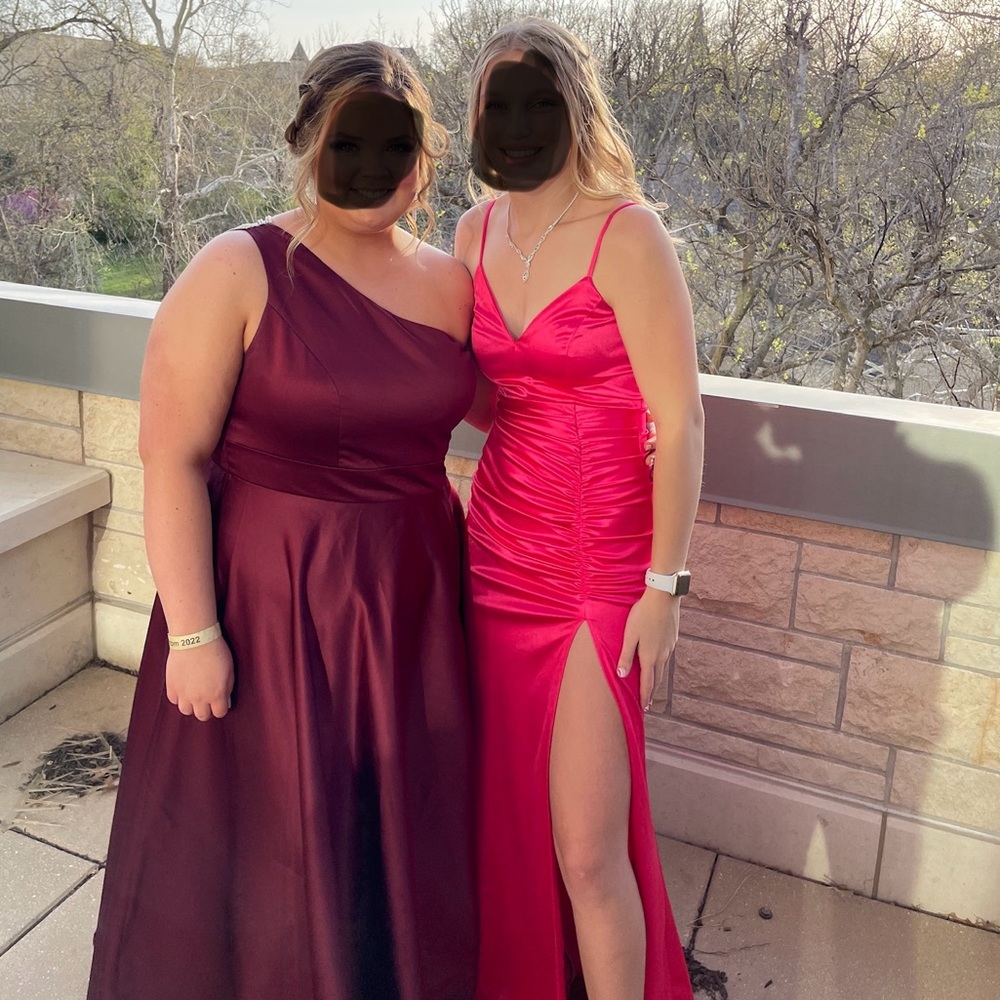 Hot pink silk prom dress